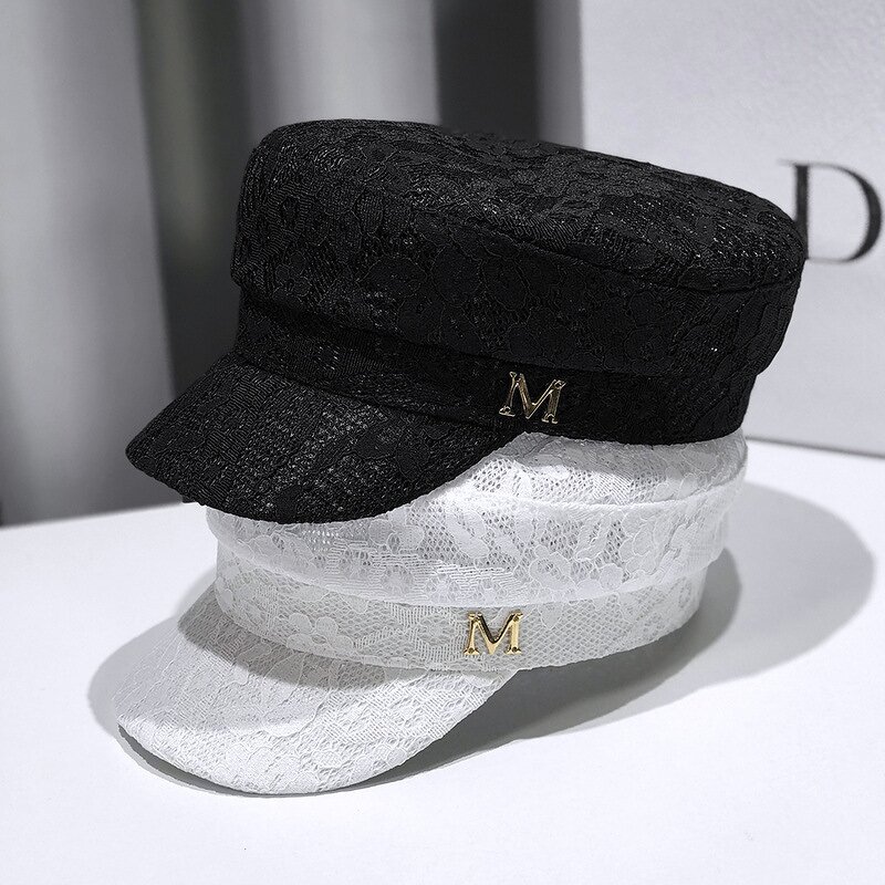 Beret Cap - Manufacturer - Summer Elegant Women Octagonal Metal Hollow Lace Baker Boy Hat