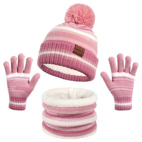 Hat Set - Manufacturer - Children Winter Gloves Scarf Beanie 3-Piece Fleece Lined Set