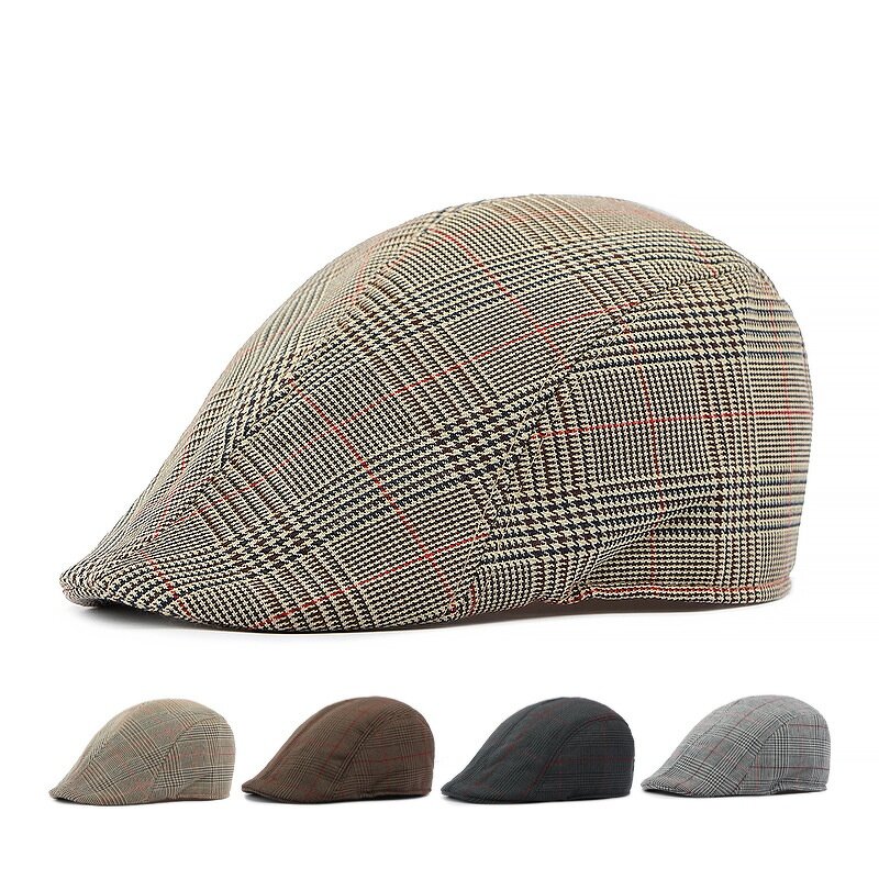 Ivy Cap - Manufacturer - Stock Linen Cotton Plaid Gatsby Cabbie Hunting Irish Hat for Men
