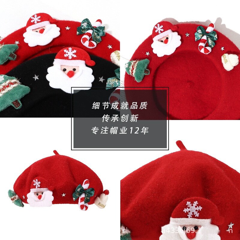 Beret Hat - Manufacturer - Women Christmas Santa Tree Wool Artist Painter Beanie