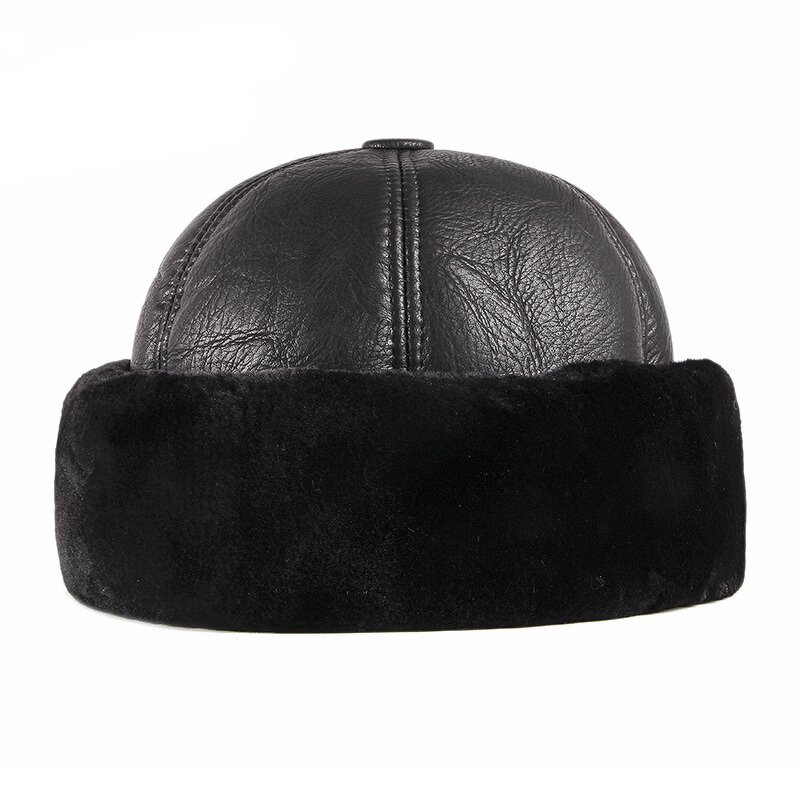 Docker Cap - Manufacturer - Black PU Leather Wool Lining Faux Fur Winter Thick Hat