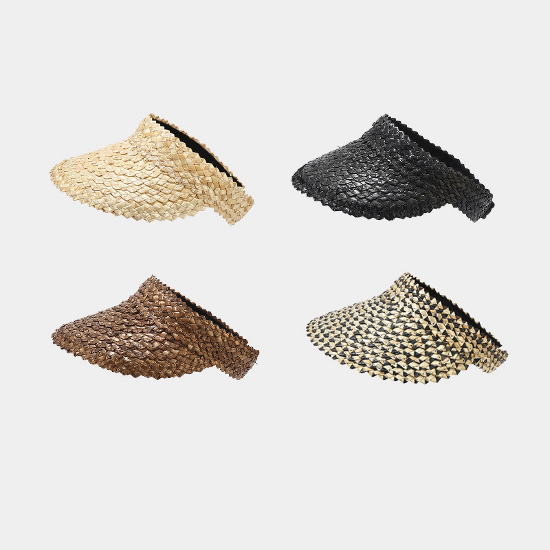 Sun Hat - Manufacturer - Summer Printed Paper Straw Ponytail Sun Protection Visor Cap