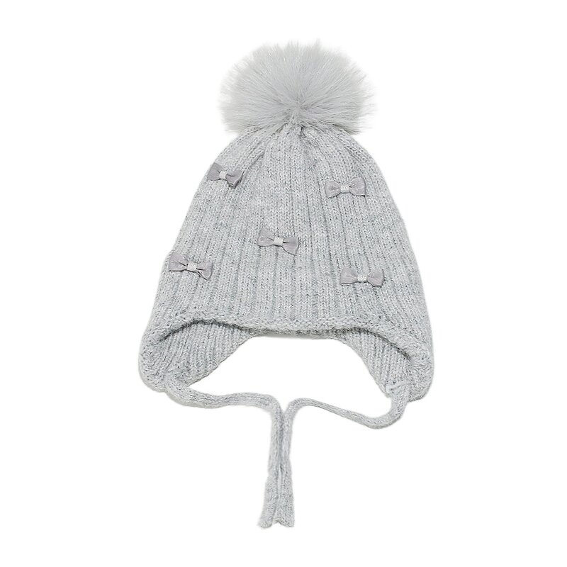 Beanie Hat - Manufacturer - Bow-embellished Pom Pom Women Solid Warm Knitted Skull Cap