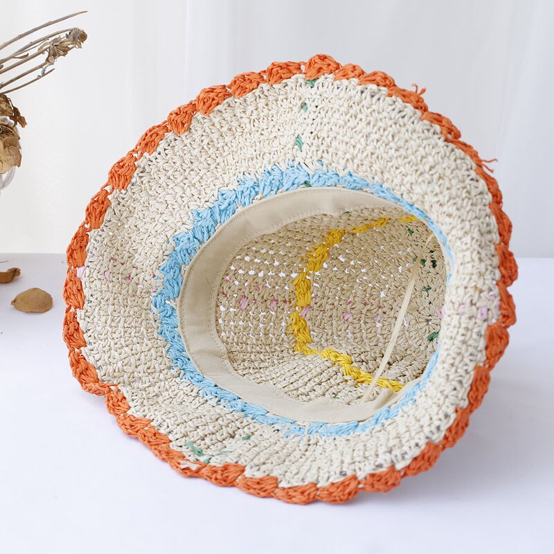 Bucket Hat - Manufacturer - Handmade Weave Flower Stripe Travel Panama Sun Hat