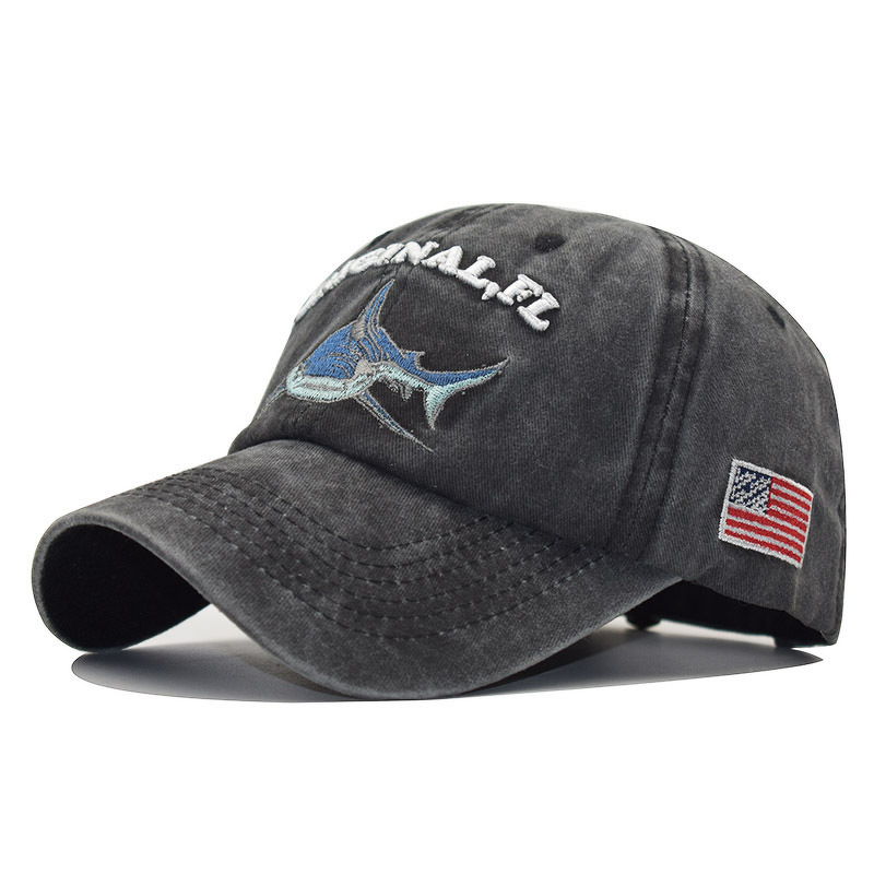Baseball Cap - Manufacturer - Vintage Washed Shark Letter Embroidered Low Profile Dad Hat