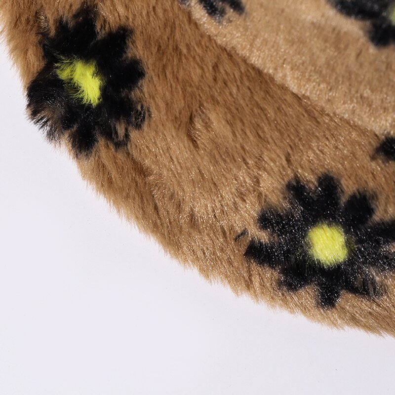 Bucket Hat - Manufacturer - Daisy Pattern Plush Winter Warm Fluffy Ski Fur Cap