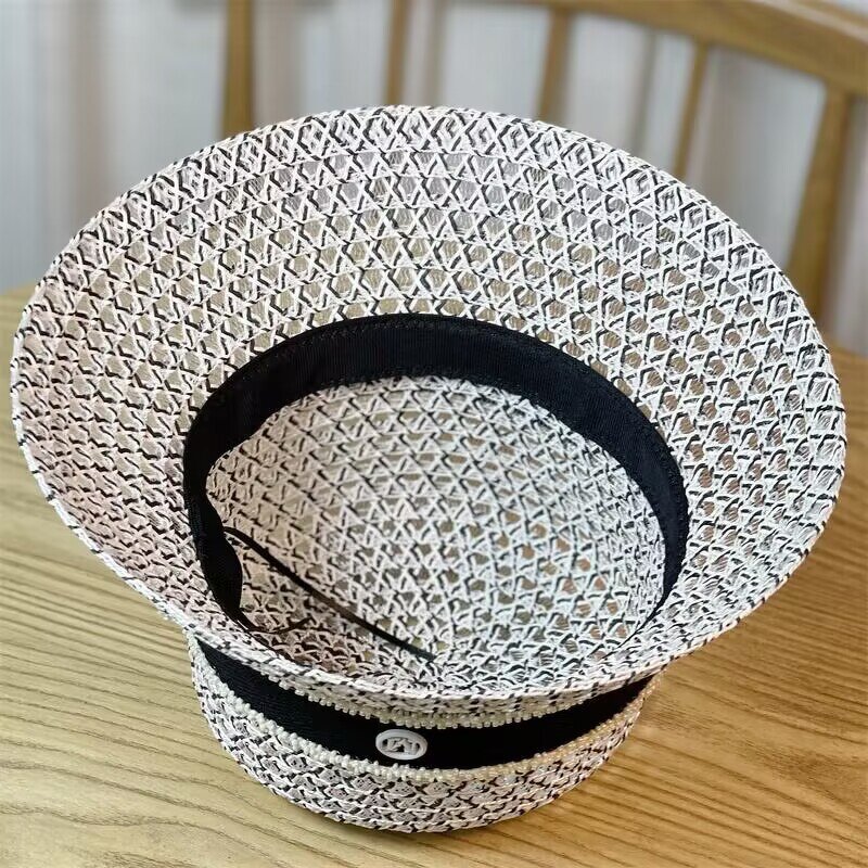 Bucket Hat - Manufacturer - Unisex Mesh Woven Braid Paper Straw Letter Fabric Band Hat