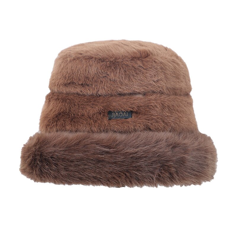 Bucket Hat - Manufacturer - Winter Fuzzy Warm Color Matching Women Fisherman Cap