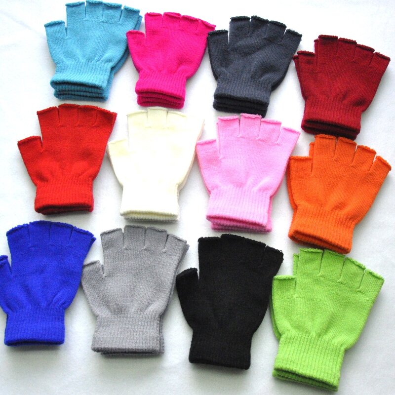 Gloves - Manufacturer - Fingerless Kids Winter Solid Color Knit Acrylic Gloves