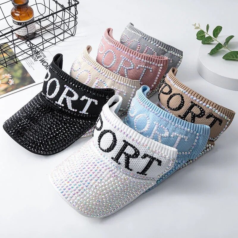 Sun Visor - Manufacturer - Stock Rhinestone Adjustable Empty Top UV Protection Cap