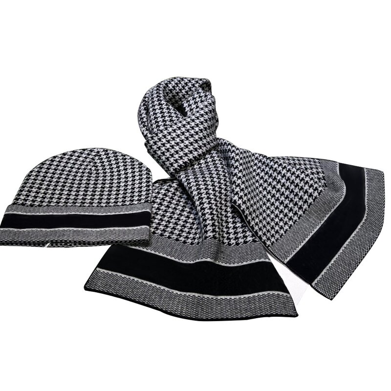 Hat Set - Manufacturer - Winter Warm Designer Beanie Scarf Unisex Houndstooth Set