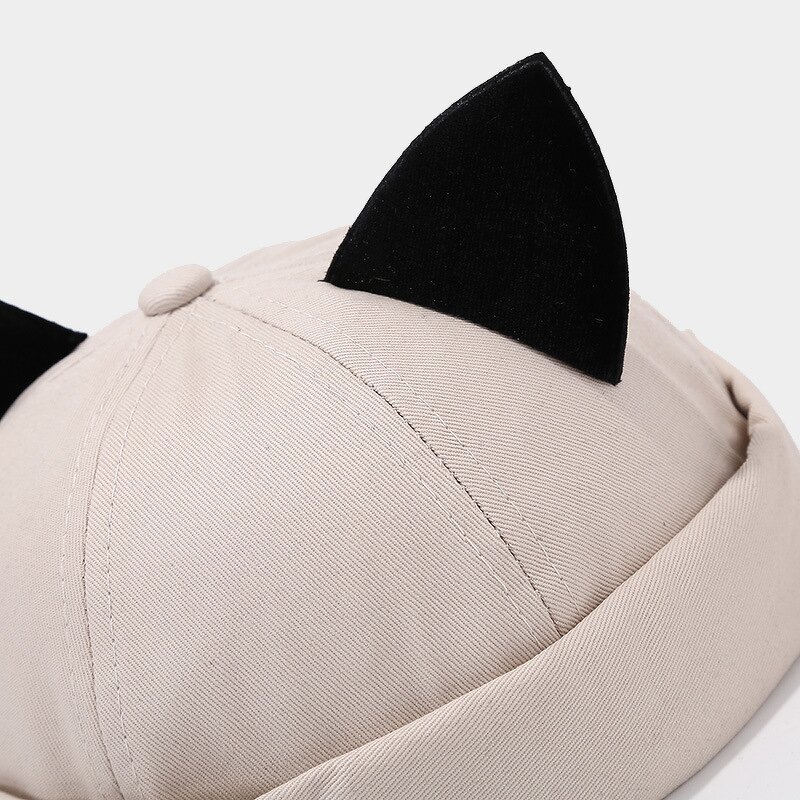 Docker Cap - Manufacturer - Cute Cat Ear Brimless Brass Buckle Adjust Cotton Harbour Hat