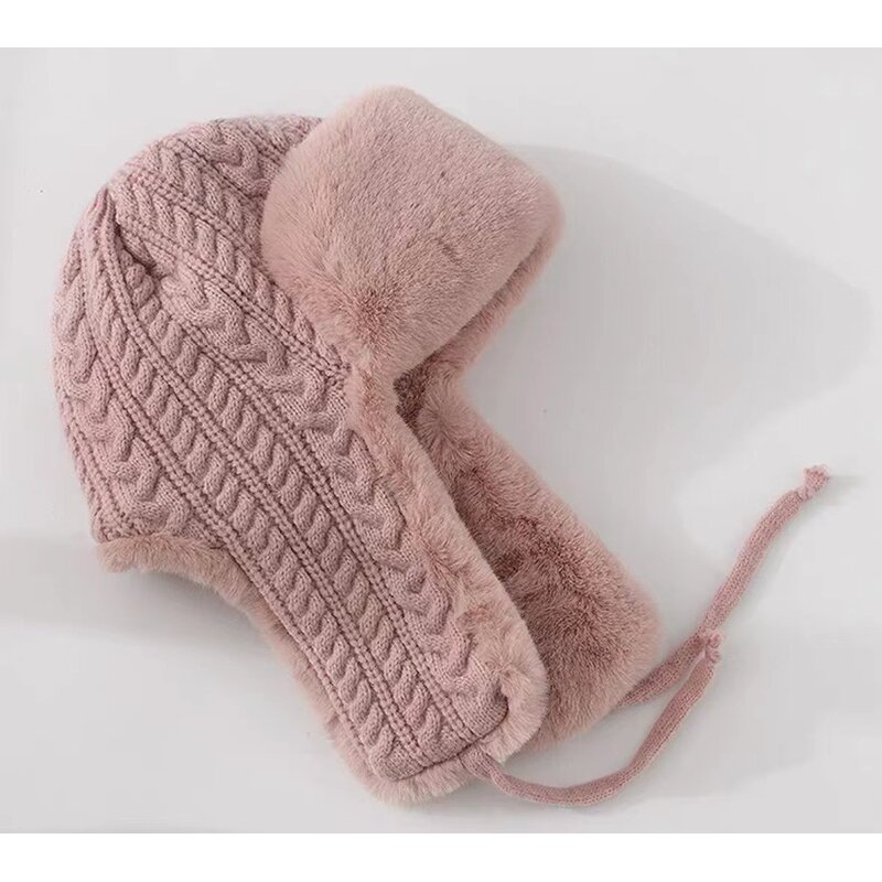 Beanie Hat - Manufacturer - Unisex Winter Cable Knit Fleece Lined Windproof Earflap Hat