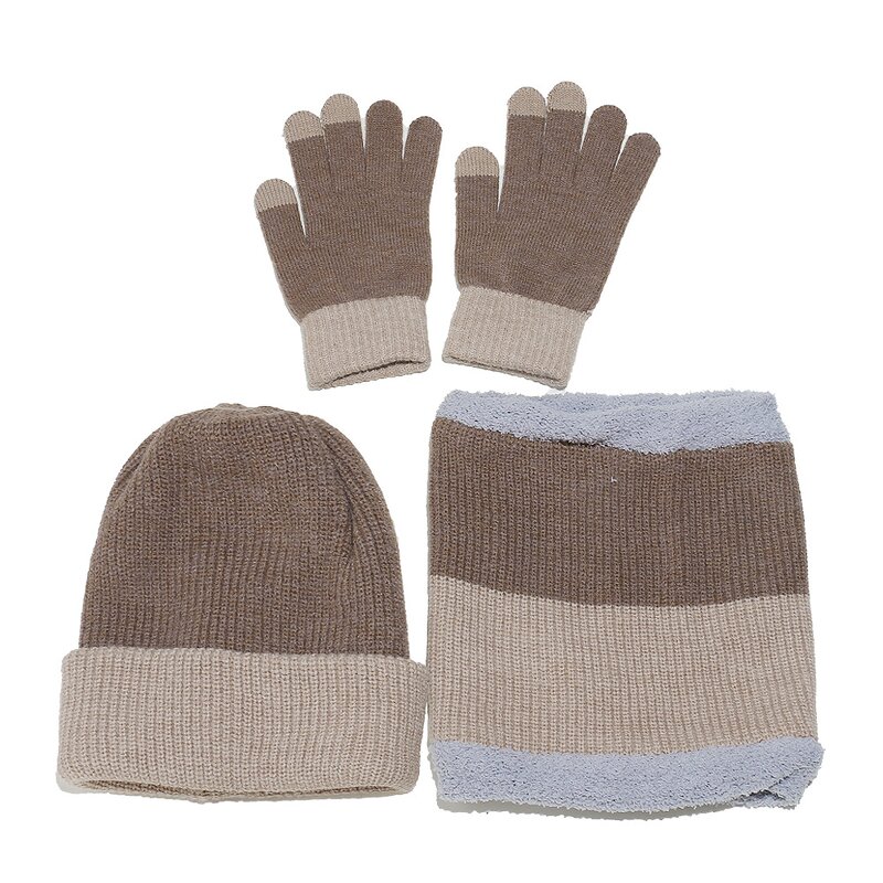 Hat Set - Manufacturer - Winter Outdoor Knit 3-Piece Hat Gloves Scarf Colorblock Set