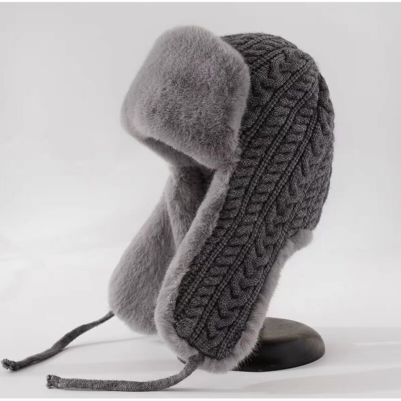Beanie Hat - Manufacturer - Unisex Winter Cable Knit Fleece Lined Windproof Earflap Hat