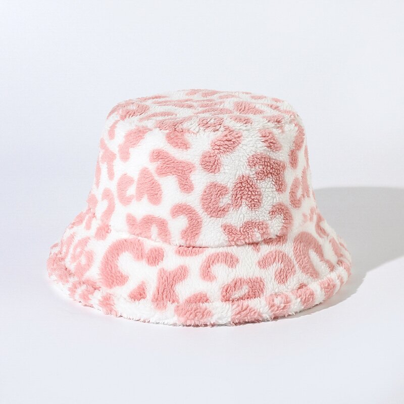 Bucket Hat - Manufacturer - Lambswool Leopard Print Winter Warm Fuzzy Ski Fisherman Cap