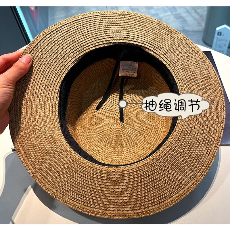 Boater Hat - Manufacturer - Unisex Paper Hatband Wide Brim Fedora Summer Beach Hat