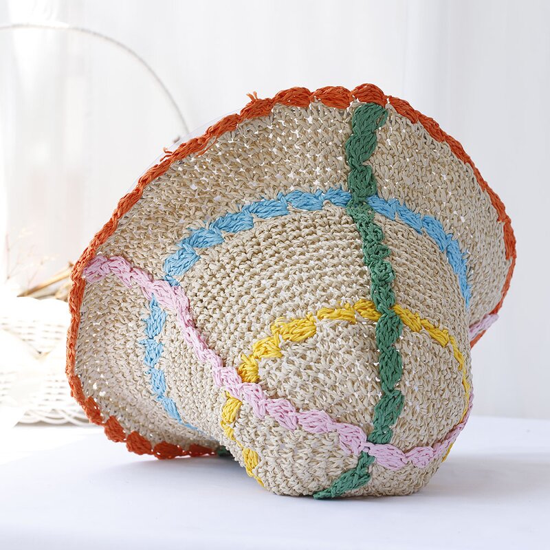 Bucket Hat - Manufacturer - Handmade Weave Flower Stripe Travel Panama Sun Hat