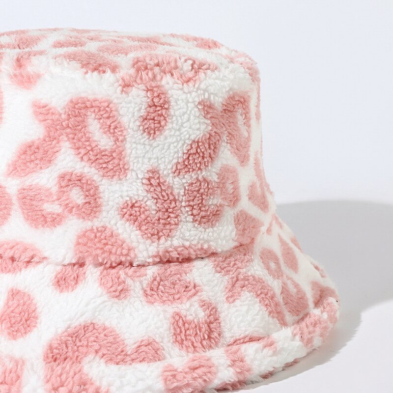 Bucket Hat - Manufacturer - Lambswool Leopard Print Winter Warm Fuzzy Ski Fisherman Cap