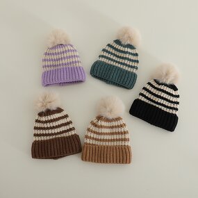 Beanie Hat - Manufacturer - Children Color-block Striped Jacquard Winter Windproof Hat