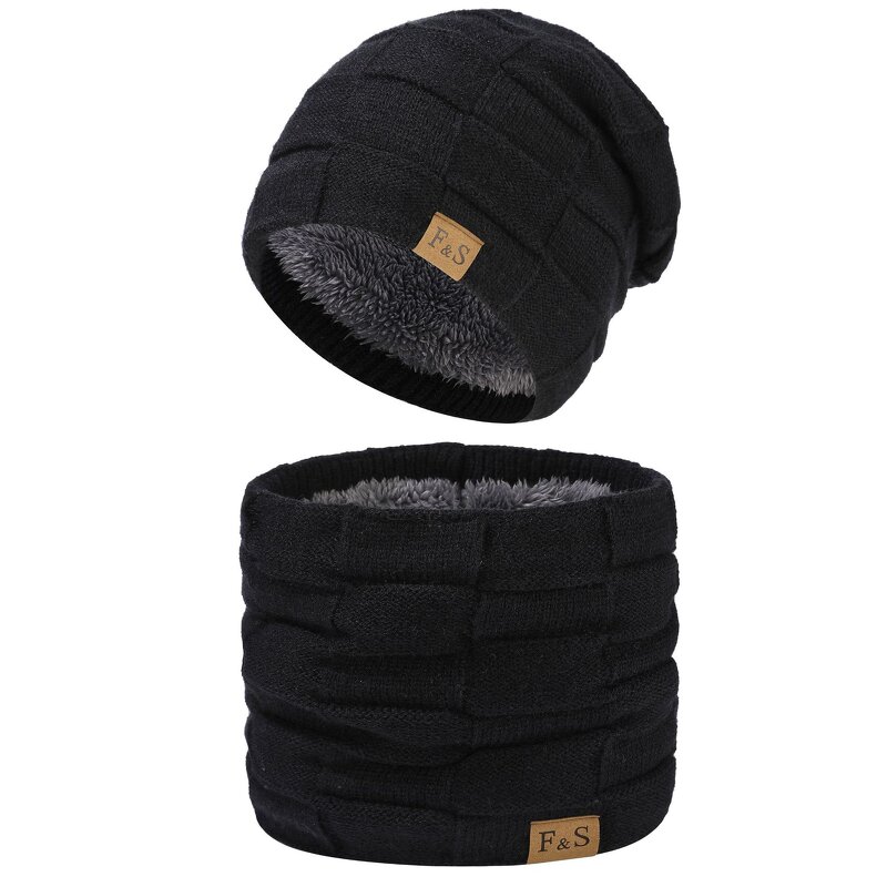 Hat Set - Manufacturer - Knit Scarf 2-Piece Windproof Fleece Lined Winter Warm Hat