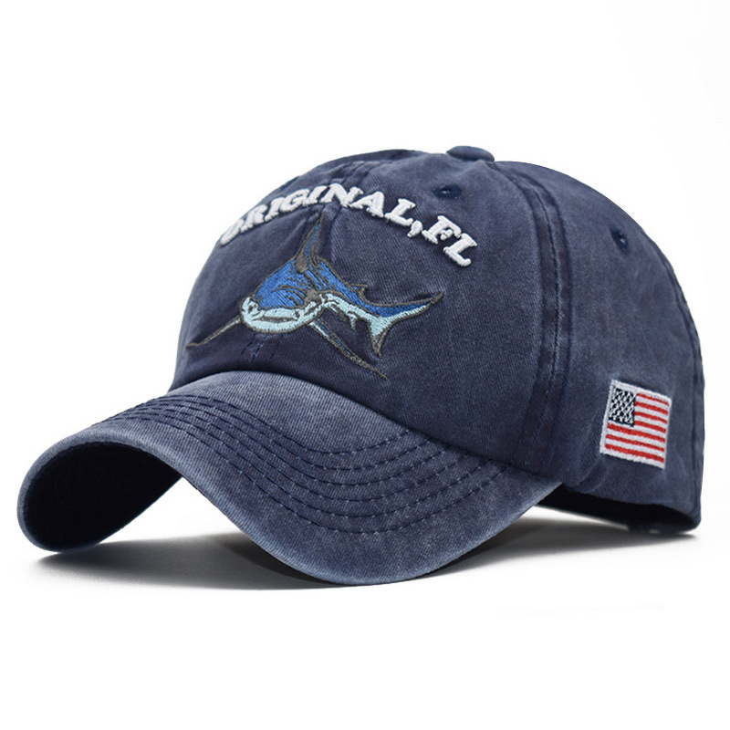 Baseball Cap - Manufacturer - Vintage Washed Shark Letter Embroidered Low Profile Dad Hat