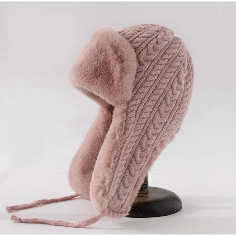 Beanie Hat - Manufacturer - Unisex Winter Cable Knit Fleece Lined Windproof Earflap Hat