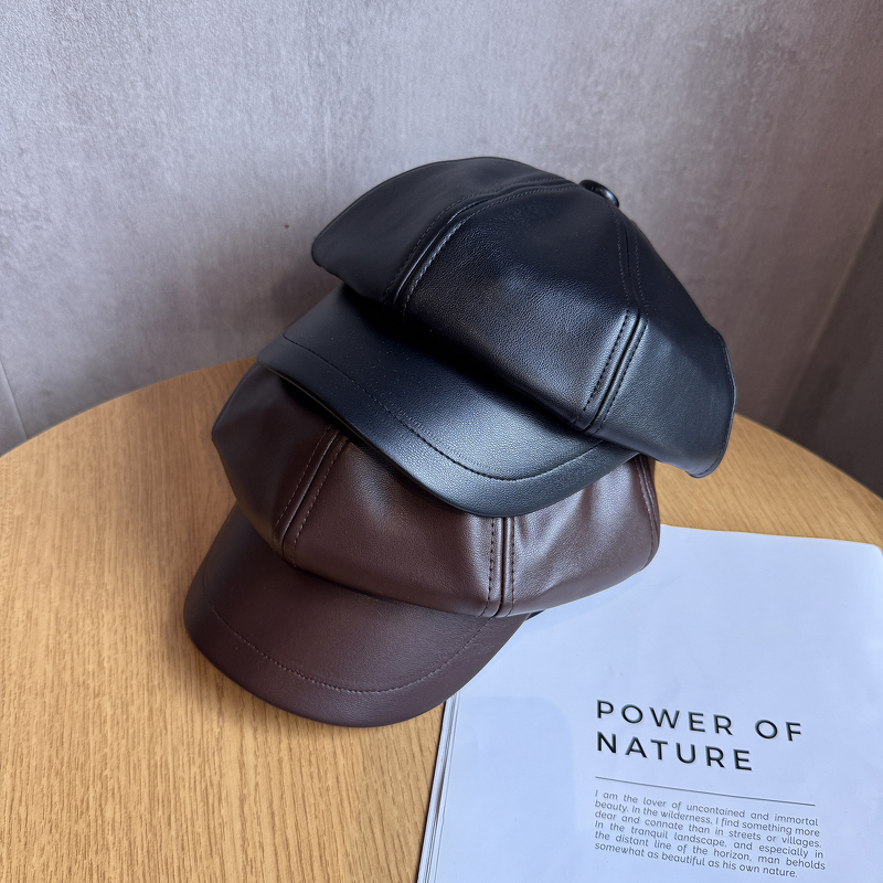 Beret - Manufacturer - Autumn Winter Man-Made Leather Octagonal Windproof Sun Hat