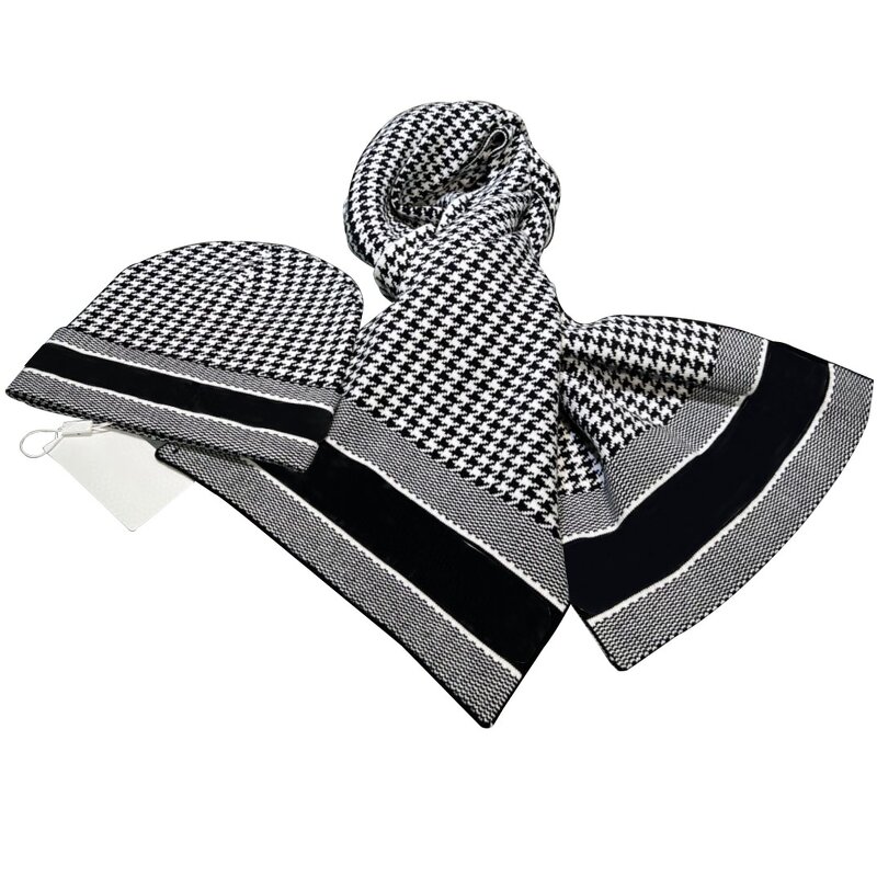 Hat Set - Manufacturer - Winter Warm Designer Beanie Scarf Unisex Houndstooth Set