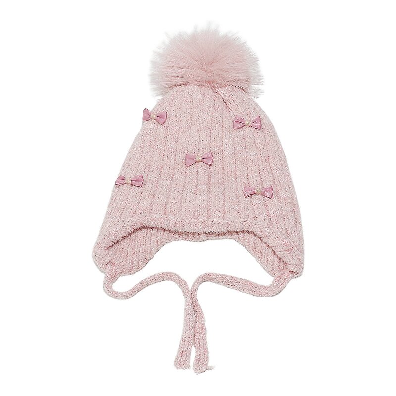 Beanie Hat - Manufacturer - Bow-embellished Pom Pom Women Solid Warm Knitted Skull Cap