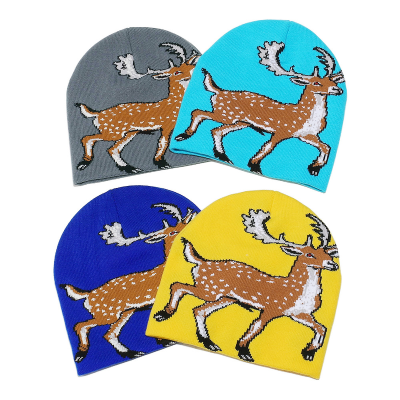 Knitted Hat - Manufacturer - Wholesale Deer Jacquard Windproof Unisex Outdoor Ski Beanie
