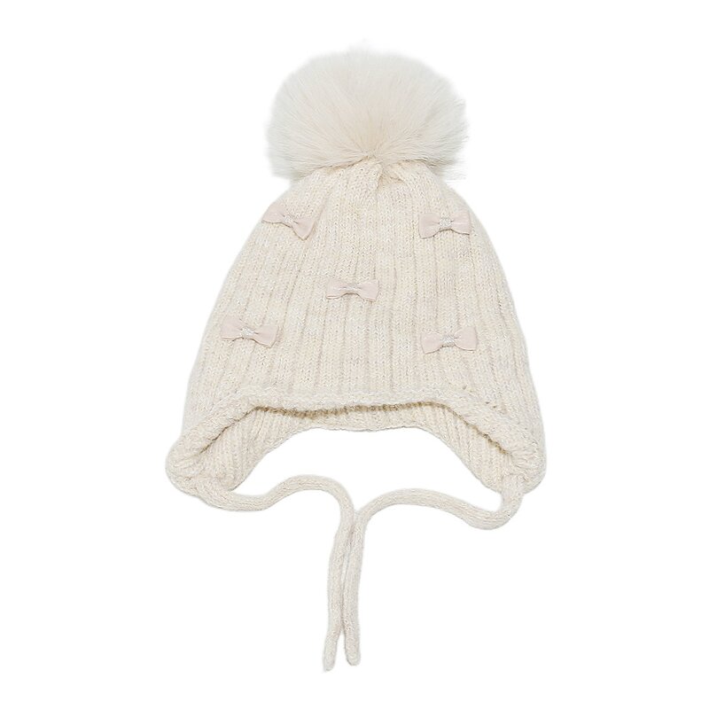 Beanie Hat - Manufacturer - Bow-embellished Pom Pom Women Solid Warm Knitted Skull Cap