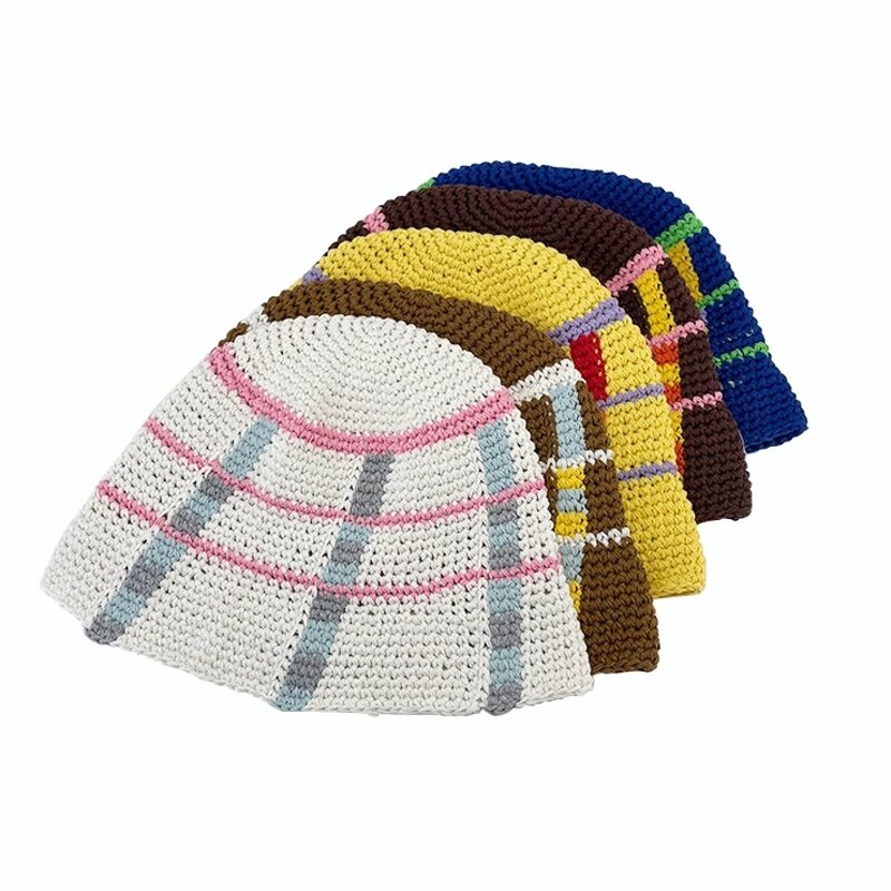 Beanie Hat - Manufacturer - New Striped Handmade Crochet Winter Hip Hop Bucket Hat