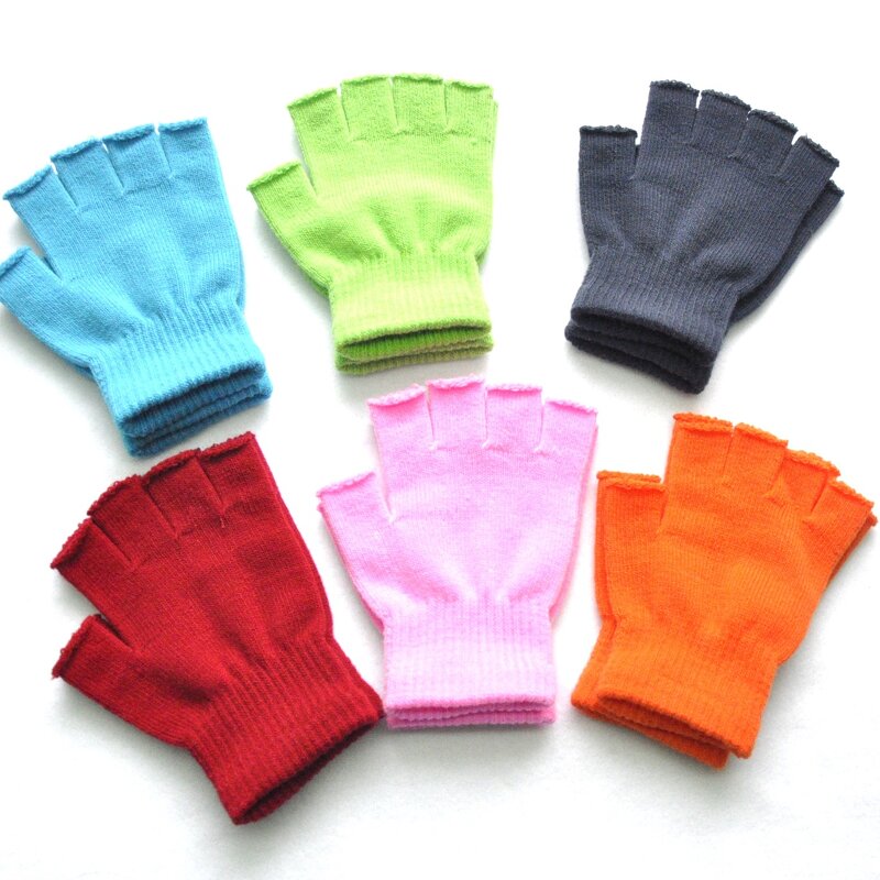 Gloves - Manufacturer - Fingerless Kids Winter Solid Color Knit Acrylic Gloves
