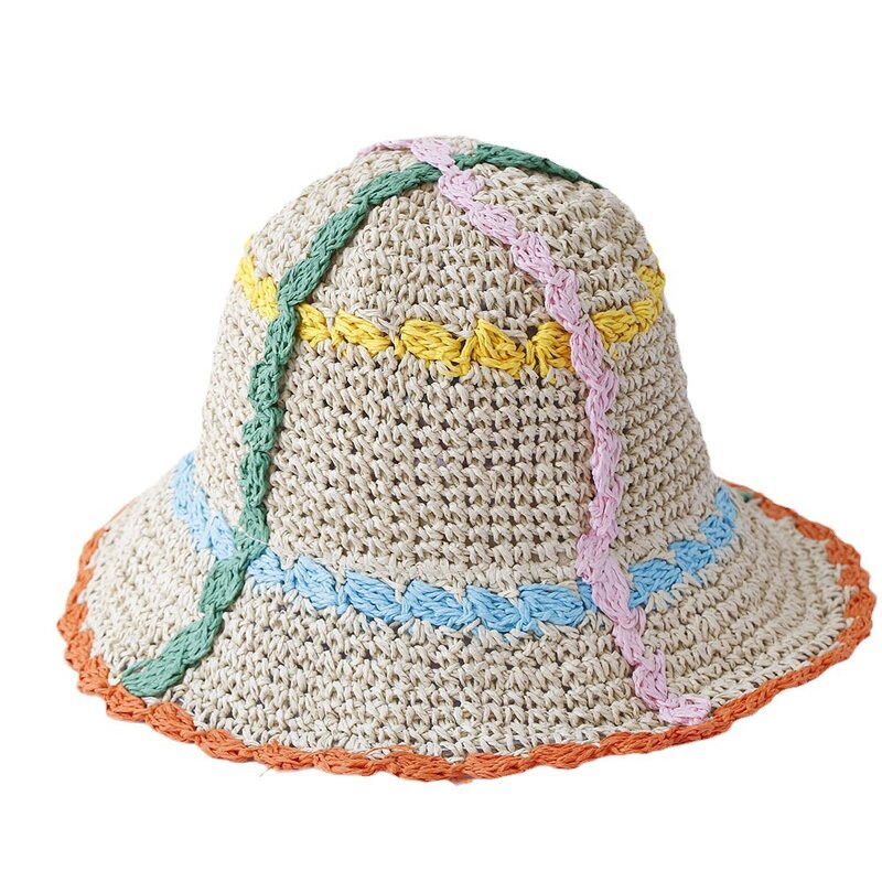 Bucket Hat - Manufacturer - Handmade Weave Flower Stripe Travel Panama Sun Hat