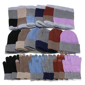 Hat Set - Manufacturer - Winter Outdoor Knit 3-Piece Hat Gloves Scarf Colorblock Set