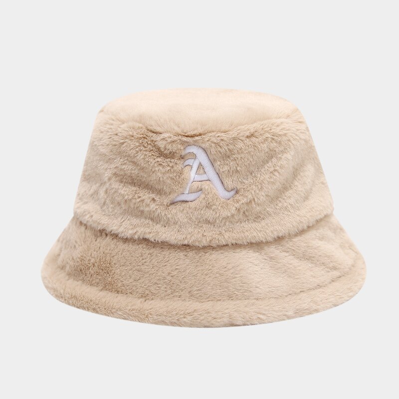 Bucket Hat - Manufacturer - Faux Rabbit Fur Letter Embroidery Winter Warm Casual Hat
