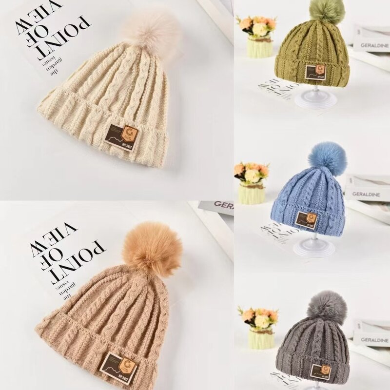 Beanie Hat - Manufacturer - Cable Knit Patch Kids Winter Warm Windproof Pom Pom Hat