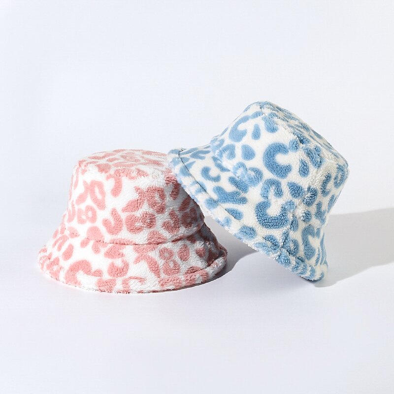 Bucket Hat - Manufacturer - Lambswool Leopard Print Winter Warm Fuzzy Ski Fisherman Cap