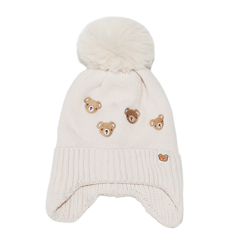 Beanie Hat - Manufacturer - Unisex Bear Embroidered Ear Covers Thick Cuffed Winter Hat