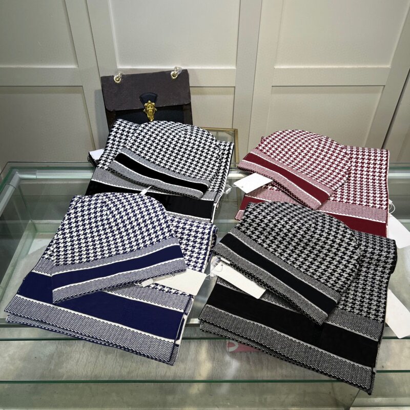 Hat Set - Manufacturer - Winter Warm Designer Beanie Scarf Unisex Houndstooth Set