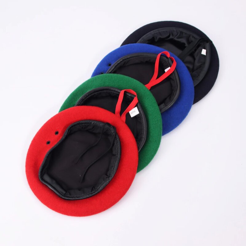 Beret Hat - Manufacturer - British Wool Leather Solid Classic Artist Painter Hat - Custom Embroidery