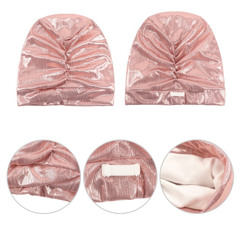 Turban - Manufacturer - Women Bronzing Metallic Pleated Beanie Cap Hair Wrap