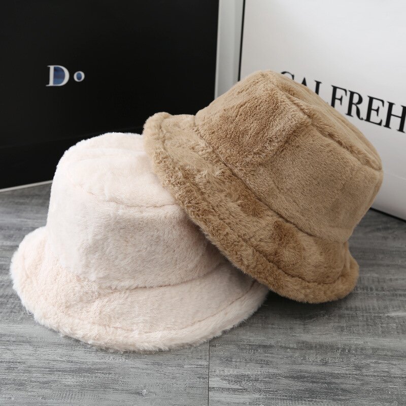 Bucket Hat - Manufacturer - Fluffy Faux Fur Winter Warm Travel Sports Ski Cap
