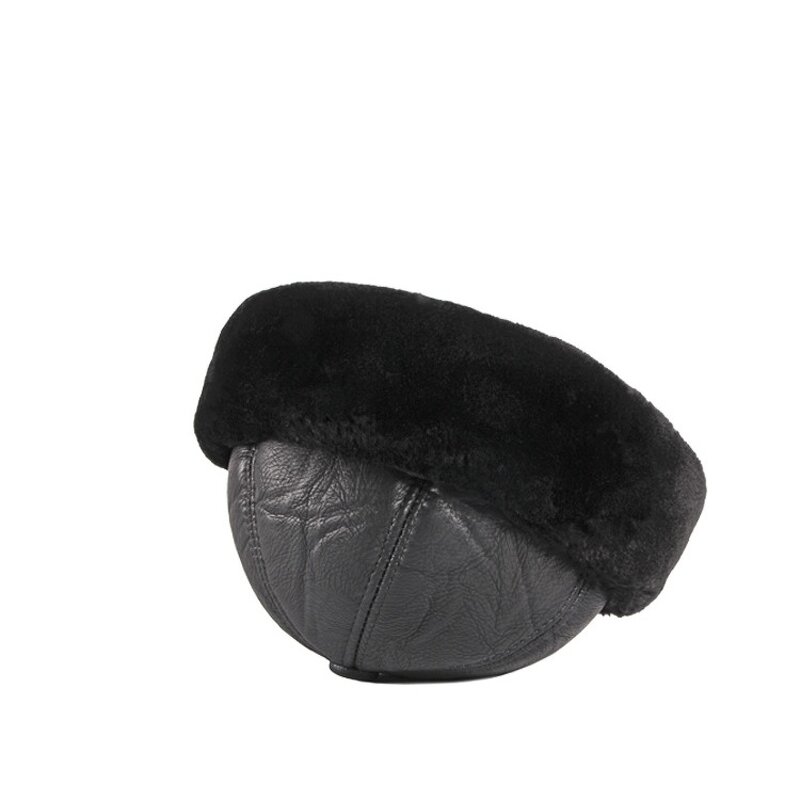 Docker Cap - Manufacturer - Black PU Leather Wool Lining Faux Fur Winter Thick Hat