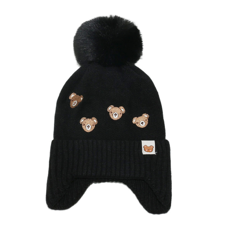 Beanie Hat - Manufacturer - Unisex Bear Embroidered Ear Covers Thick Cuffed Winter Hat
