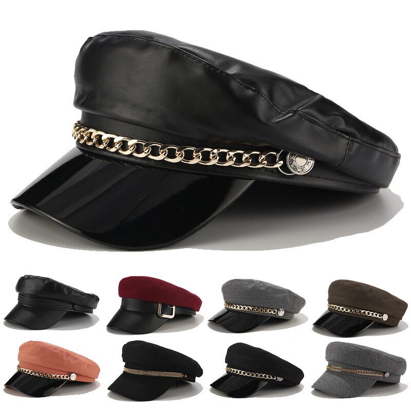 Beret Cap - Manufacturer - Women Metal Chain Decor Fiddler Baker Daily Outdoor Hat