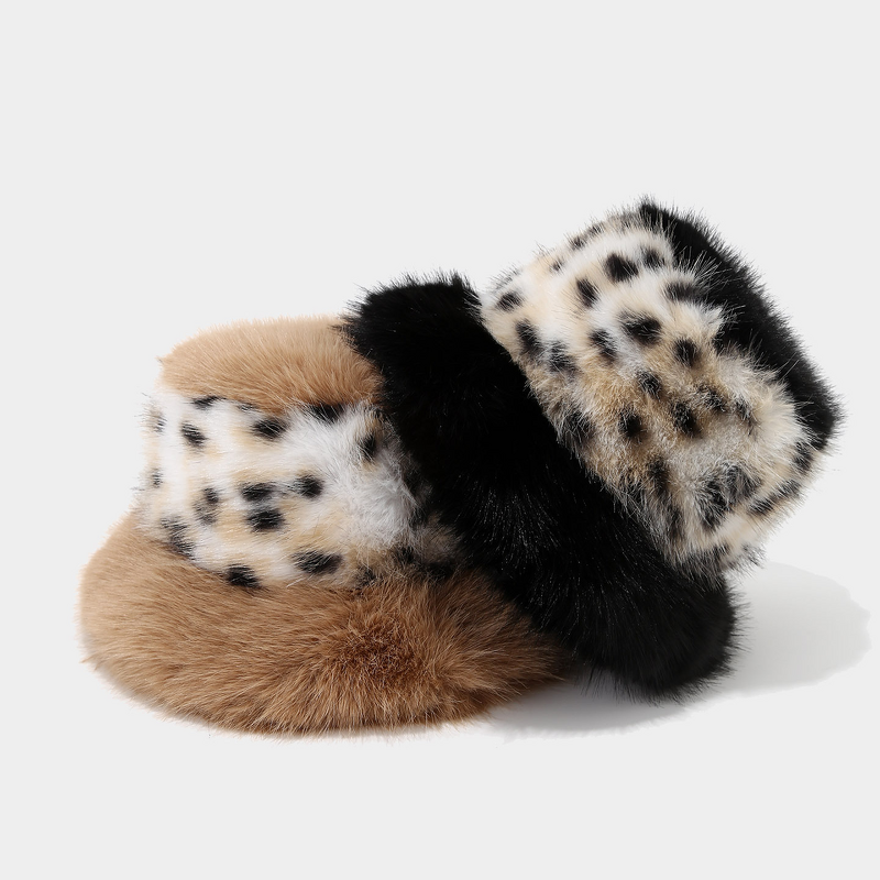 Bucket Hat - Manufacturer - Catwalk Fur Leopard Splicing Warm Imitation Fox Fur Hat