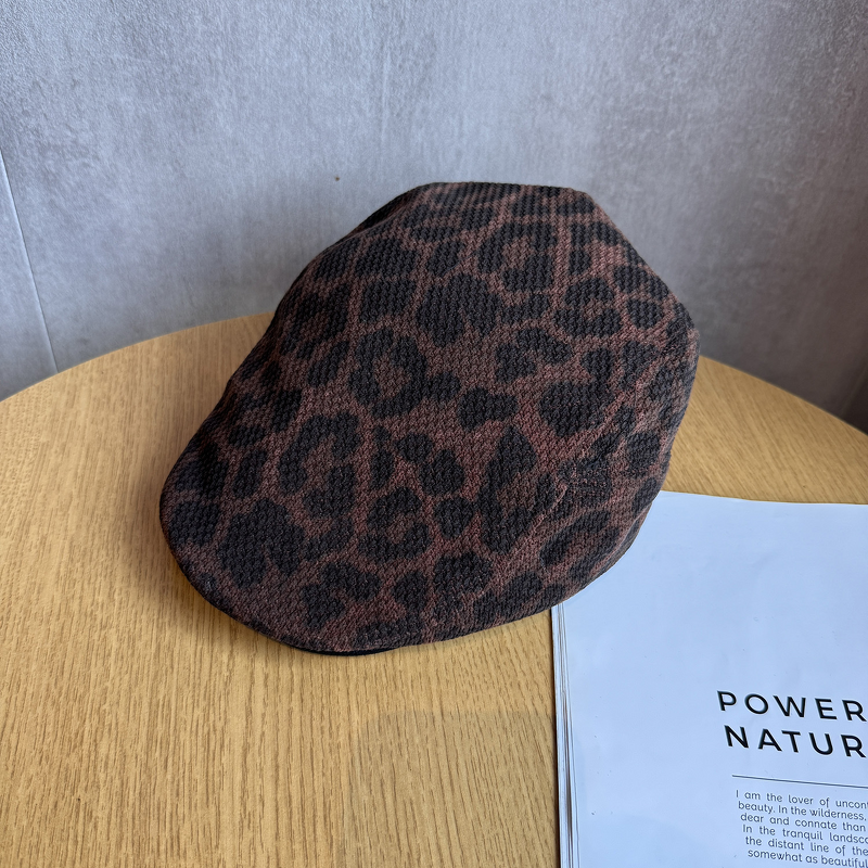 Beret Hat - Manufacturer - Vintage Leopard Print Warm Cabbie Flat Cap for Fall Winter Women
