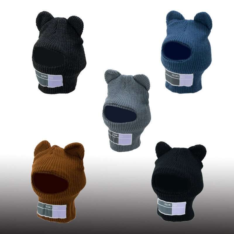 Balaclava - Manufacturer - Bear Ears Ladies 1 Hole Ski Mask Handmade Crochet Warm Hat